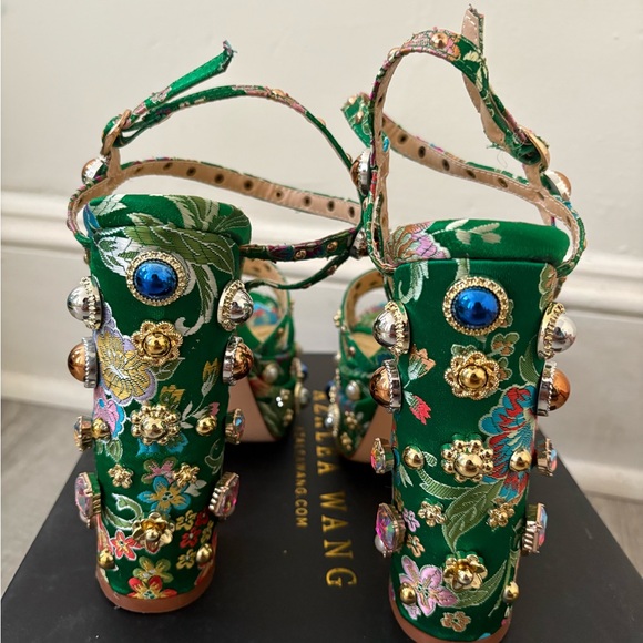 Floral Embellished Green Heels - Picture 6 of 11